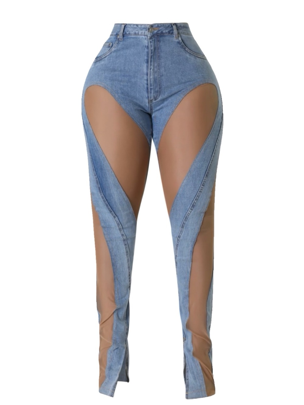 High-Waist Blue Mesh Jeans